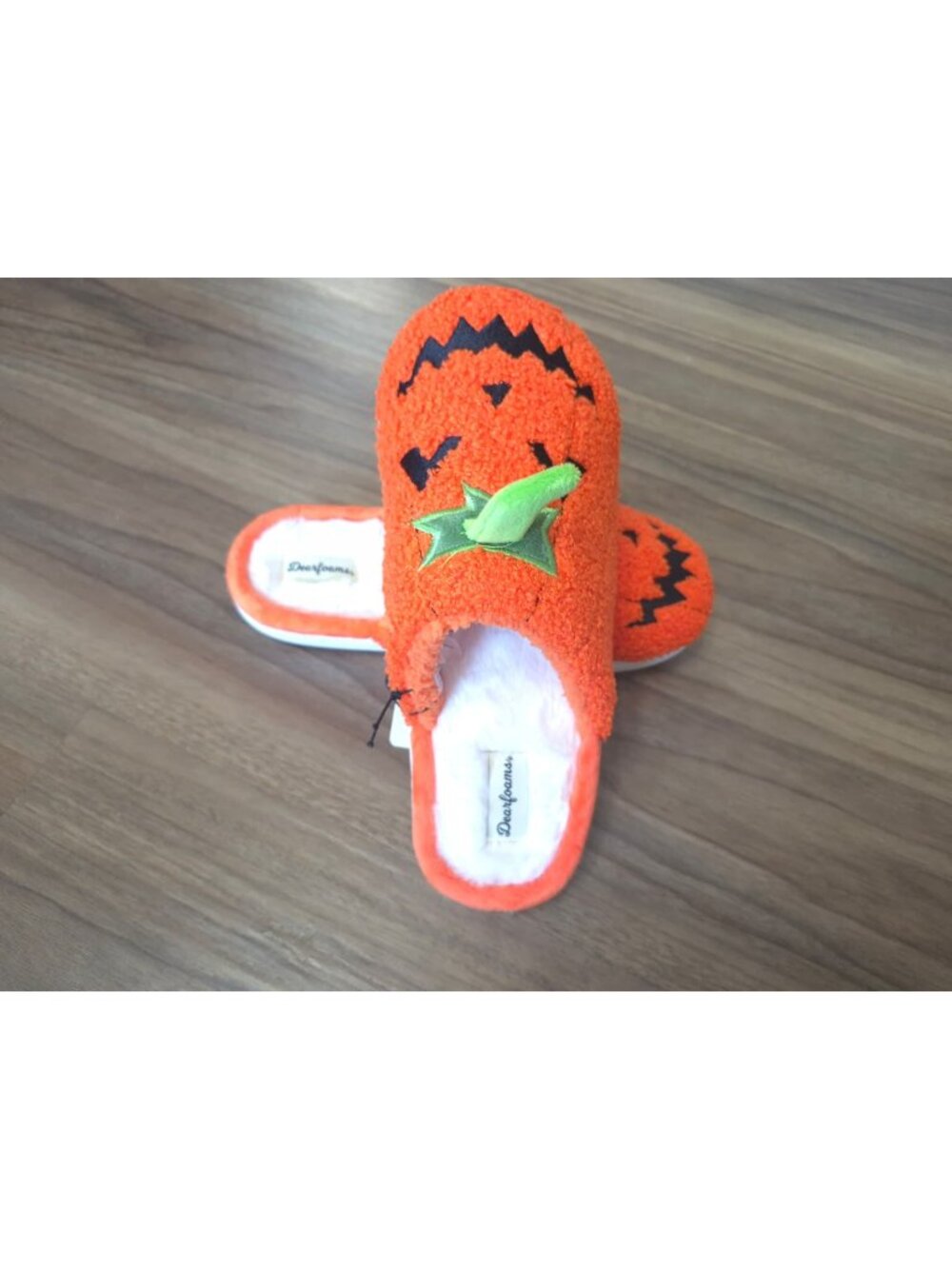 Dearfoams Pumpkin Halloween Plush Slippers NWT M 7-8/W 9-10 Orange